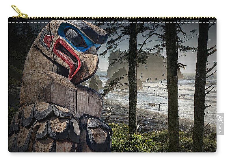 Art Zip Pouch featuring the photograph Totem Pole in the Pacific Northwest #1 by Randall Nyhof