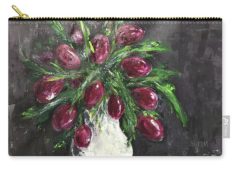 Tulips Zip Pouch featuring the painting Tulips in a vase #1 by Cristina Stefan