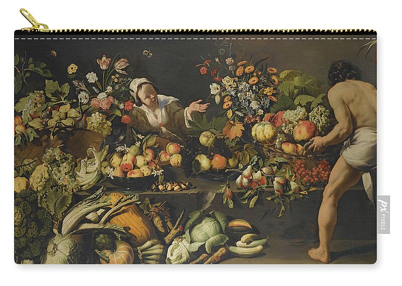 Italo - Flemish School Carry-all Pouch featuring the painting Vegetables And Flowers Arranged by MotionAge Designs