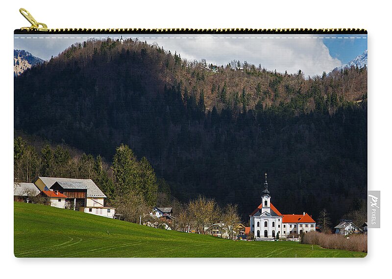 Adergas Zip Pouch featuring the photograph Velesovo Monastery in Adergas #1 by Ian Middleton