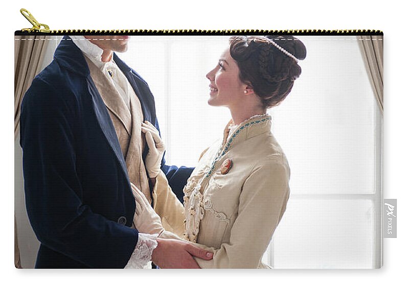 Victorian Zip Pouch featuring the photograph Victorian Couple By The Window #1 by Lee Avison