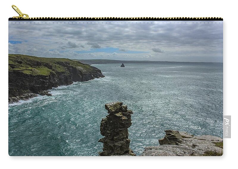 Landscape Zip Pouch featuring the photograph View from the cliffs at tintagel #1 by Claire Whatley