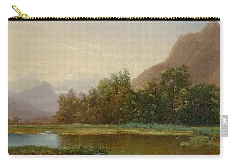 Alexandre Calame Zip Pouch featuring the painting View of Le Bouveret #2 by Alexandre Calame
