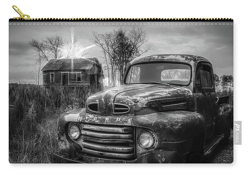 1948 Carry-all Pouch featuring the photograph Vintage Classic Ford Pickup Truck in Black and White by Debra and Dave Vanderlaan