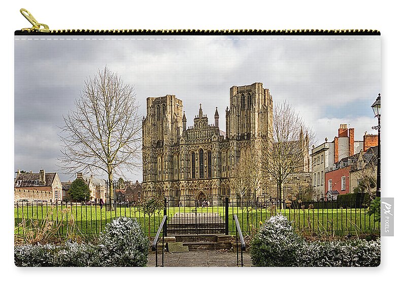 Wells Zip Pouch featuring the photograph Wells Cathedral #1 by Shirley Mitchell