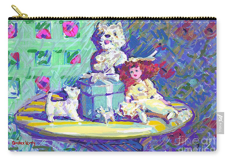 Westies Zip Pouch featuring the painting Westies, Tiffany and Candy #1 by Candace Lovely