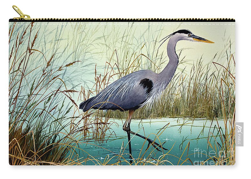 Great Blue Heron Zip Pouch featuring the painting Wetland Beauty by James Williamson