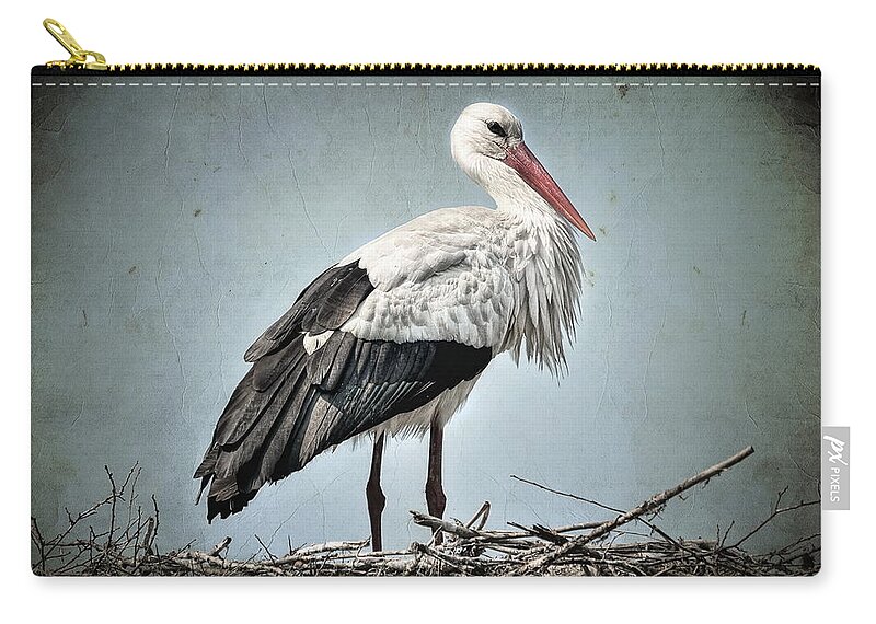 White Stork Zip Pouch featuring the digital art White stork #1 by Maye Loeser