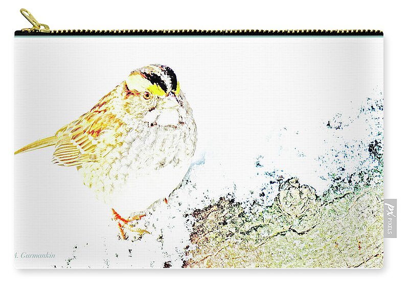Taxonomy Zip Pouch featuring the photograph White-throated Sparrow in Snow #1 by A Macarthur Gurmankin