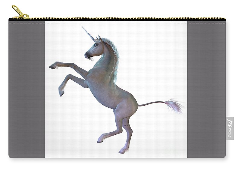 Unicorn Zip Pouch featuring the digital art White Unicorn #1 by Corey Ford