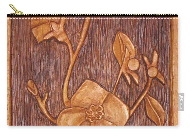 Wood Carving Zip Pouch featuring the relief Wild Rose #1 by Elaine Booth-Kallweit