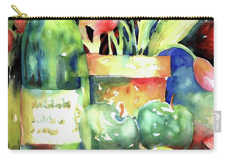 Watercolor Zip Pouch featuring the painting Wine And Tulips #1 by Ann Nicholson
