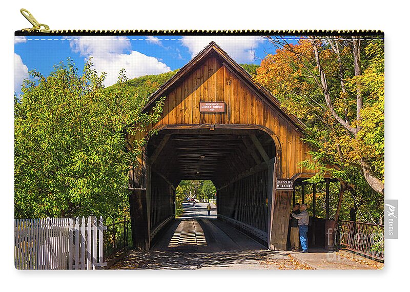 Fall Foliage Zip Pouch featuring the photograph Woodstock Middle Bridge #6 by Scenic Vermont Photography