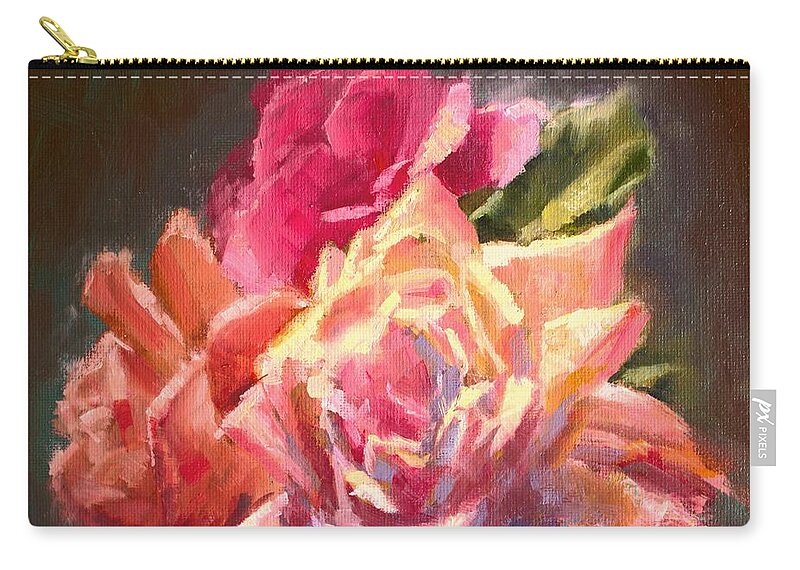 Moonlight Sonata Zip Pouch featuring the painting Yellow And Pink Roses #2 by Melissa Herrin