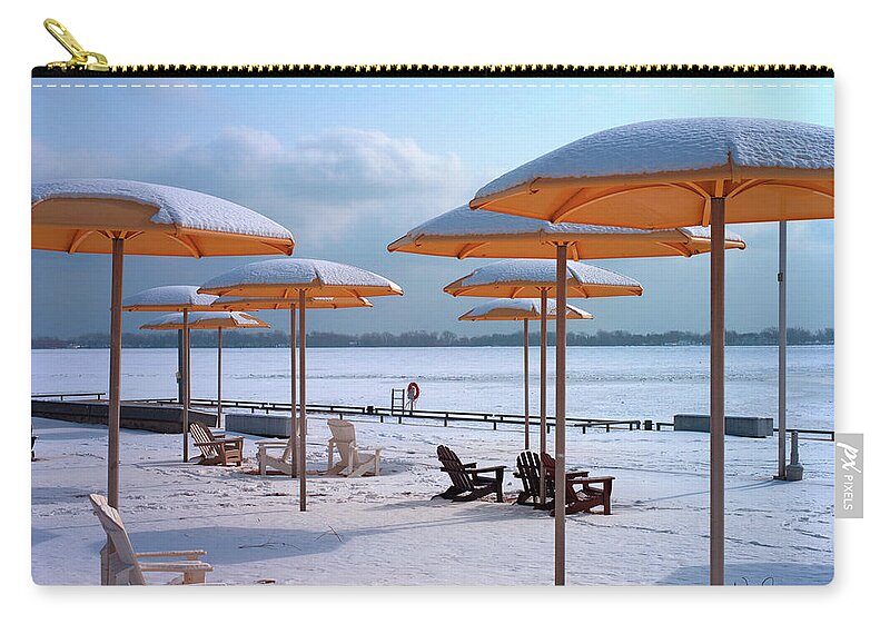Toronto Zip Pouch featuring the digital art Yellow Parasols #1 by Nicky Jameson