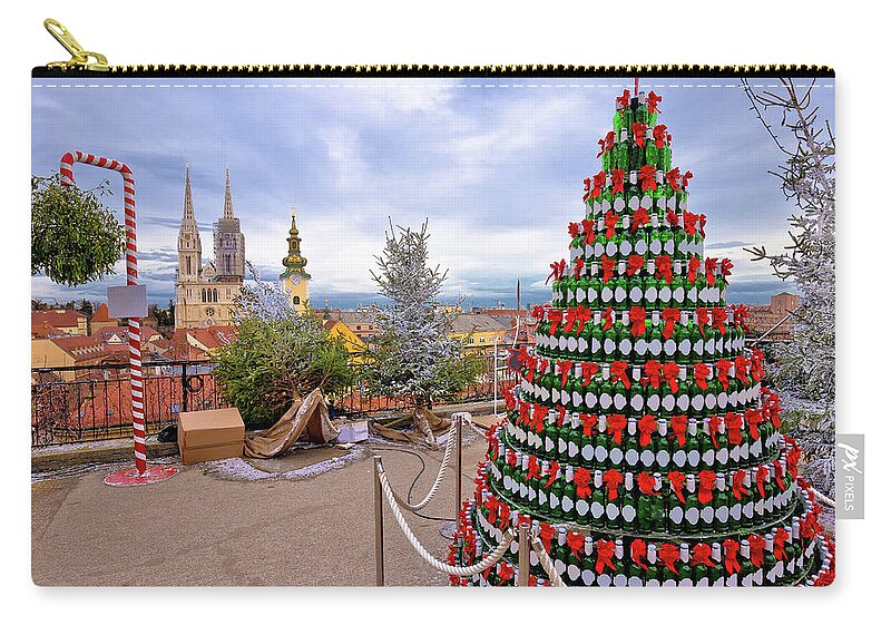 Zagreb Zip Pouch featuring the photograph Zagreb Christmas tree and landmarks view on advent marker of upp #1 by Brch Photography