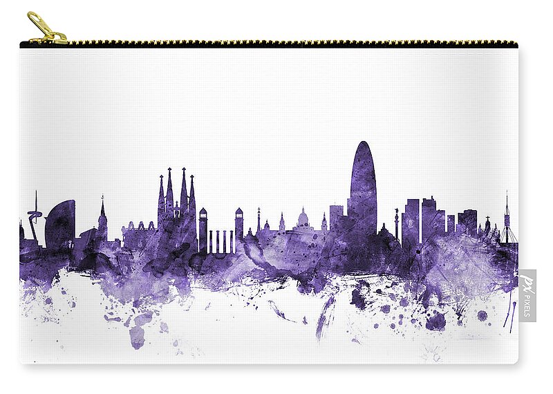 Barcelona Carry-all Pouch featuring the digital art Barcelona Spain Skyline by Michael Tompsett