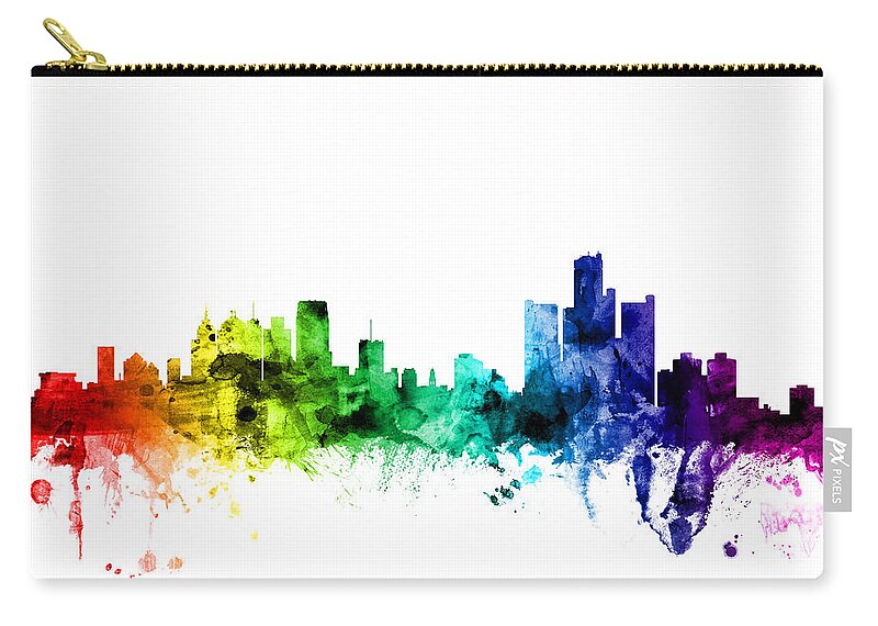 United States Carry-all Pouch featuring the digital art Detroit Michigan Skyline by Michael Tompsett