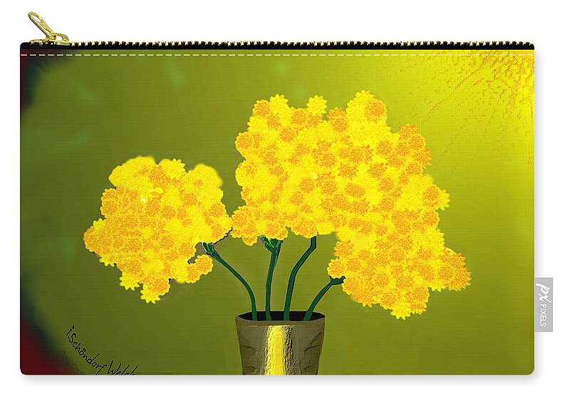 1015 Yellow Flowers A Zip Pouch featuring the painting 1015 - Yellow flowers .A.. by Irmgard Schoendorf Welch