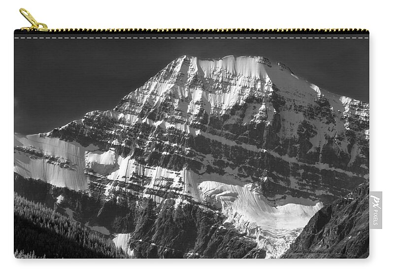 North Face Mt. Edith Cavell Zip Pouch featuring the photograph 103852 North Face Mt. Edith Cavell BW by Ed Cooper Photography