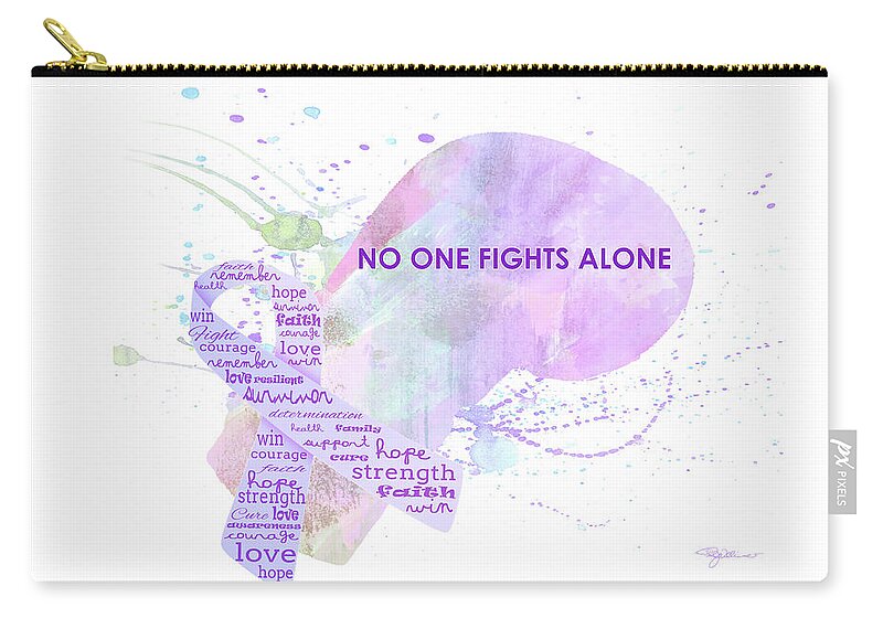 Cancer Zip Pouch featuring the digital art 10969 No One Fights Alone by Pamela Williams