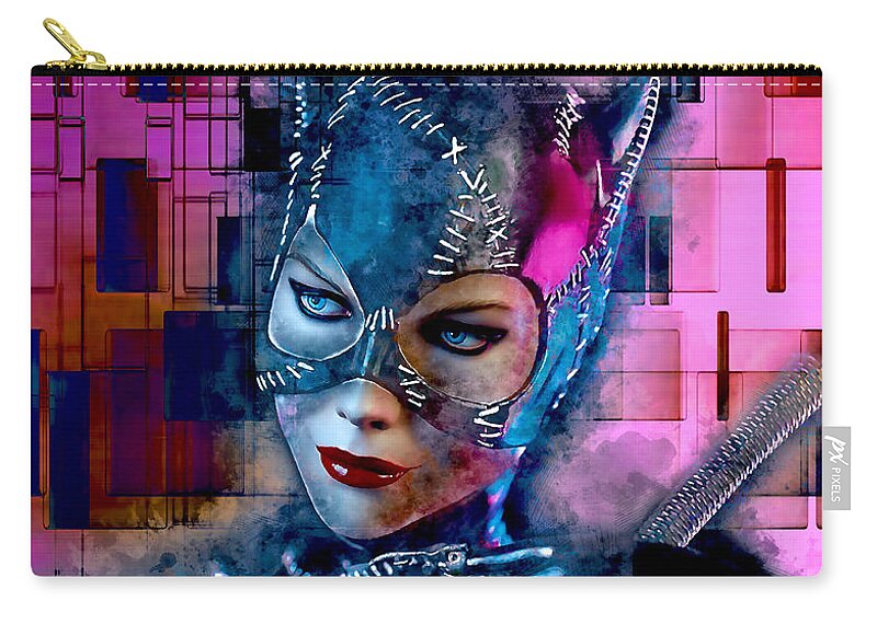 Michelle Pfeiffer Zip Pouch featuring the mixed media Catwoman #12 by Marvin Blaine