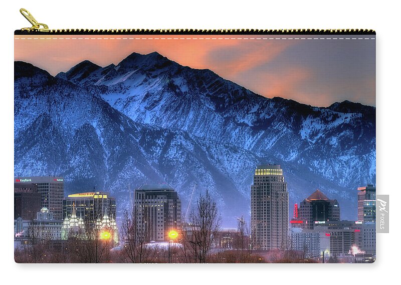 Dawn Zip Pouch featuring the photograph Salt Lake City Skyline #11 by Douglas Pulsipher