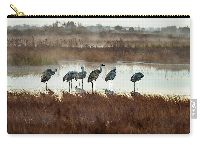 Crex Meadows Zip Pouch featuring the photograph Morning haze by Kristine Hinrichs