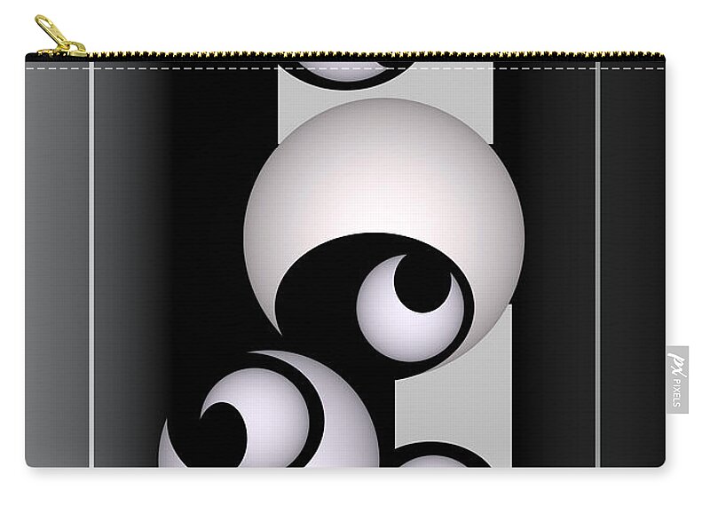 Abstract. Black And White Zip Pouch featuring the digital art 1287-4 2016 by John Krakora