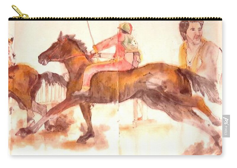 Il Palio. Siena. Italy. Horserace. Medieval. Event. Lupa Contrada. Cappotto. Zip Pouch featuring the painting Siena and their Palio album #13 by Debbi Saccomanno Chan