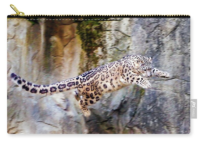 Snow Leopard Zip Pouch featuring the photograph Snow Leopard #13 by Mariel Mcmeeking
