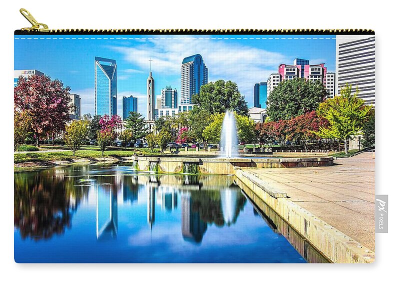 Park Zip Pouch featuring the photograph Charlotte North carolina cityscape during autumn season #14 by Alex Grichenko