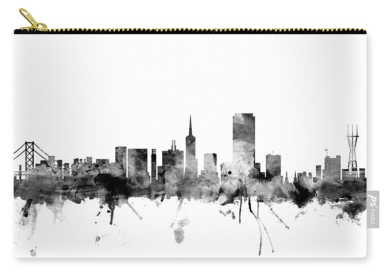 San Francisco Zip Pouch featuring the digital art San Francisco City Skyline #14 by Michael Tompsett
