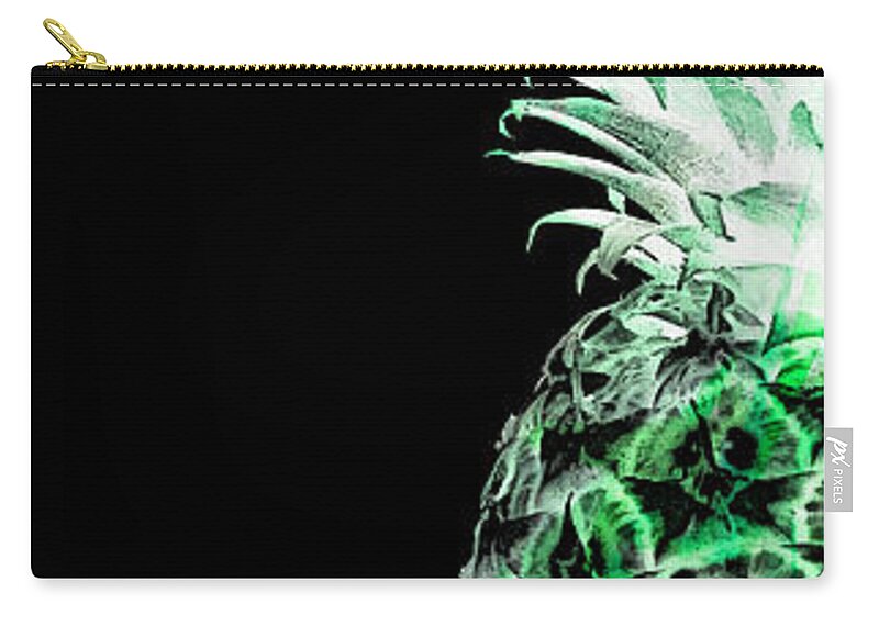 Art Zip Pouch featuring the photograph 14KL Artistic Glowing Pineapple Digital Art Green by Ricardos Creations