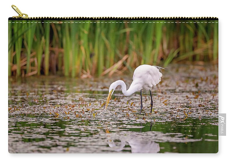 Animal Carry-all Pouch featuring the photograph White, Great Egret by Peter Lakomy