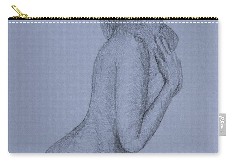 Nude Zip Pouch featuring the drawing Nude Study #157 by Masami Iida