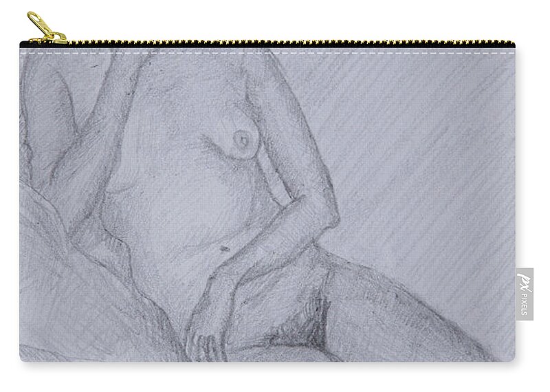 Nude Zip Pouch featuring the drawing Nude Study #161 by Masami Iida