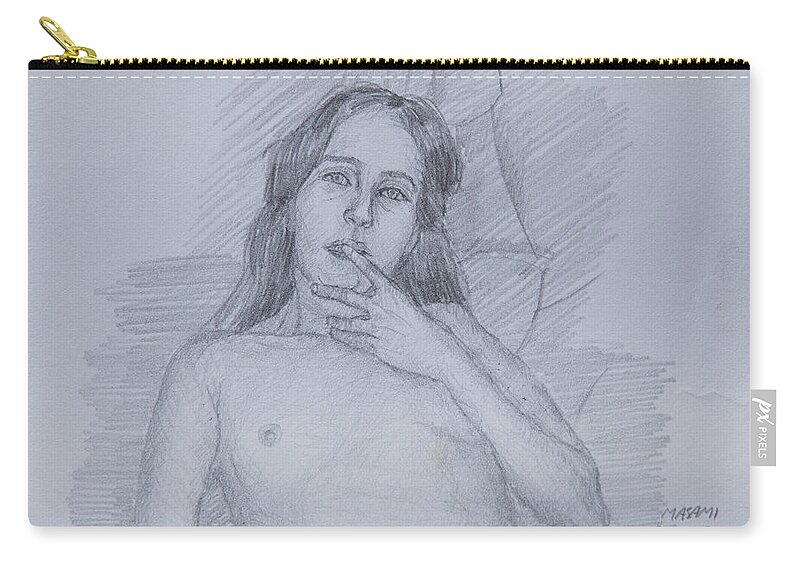 Nude Zip Pouch featuring the drawing Nude Study #162 by Masami Iida