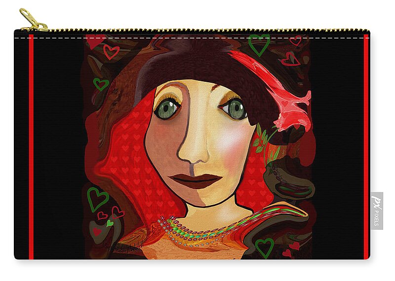 1648 Zip Pouch featuring the digital art 1648 - Portrait 2017 by Irmgard Schoendorf Welch