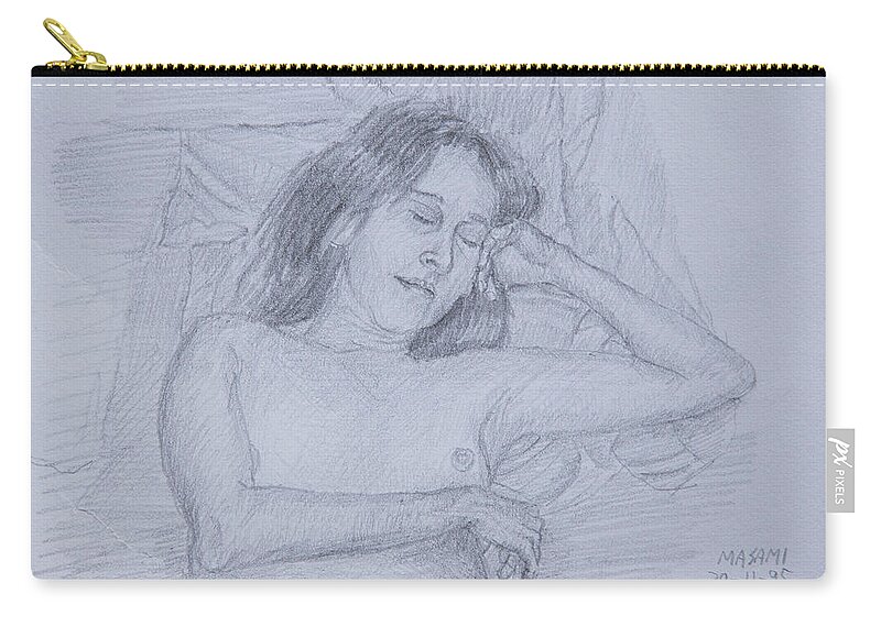 Nude Zip Pouch featuring the drawing Nude Study #166 by Masami Iida