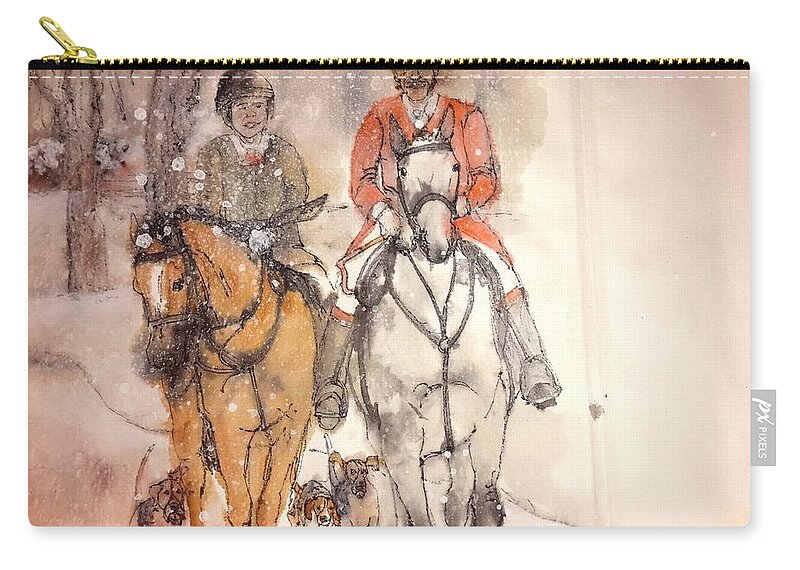 Horses. Riding. Hounds. Foxhunting. Zip Pouch featuring the painting Talley ho album #17 by Debbi Saccomanno Chan