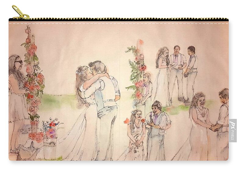 Wedding. Summer Zip Pouch featuring the painting The Wedding Album #17 by Debbi Saccomanno Chan