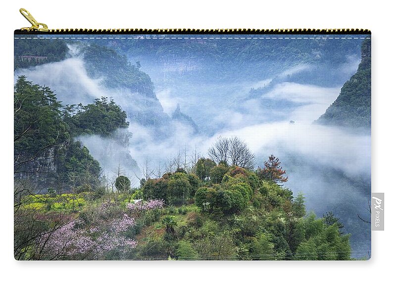 Nature Zip Pouch featuring the photograph Mountains scenery in the mist #18 by Carl Ning