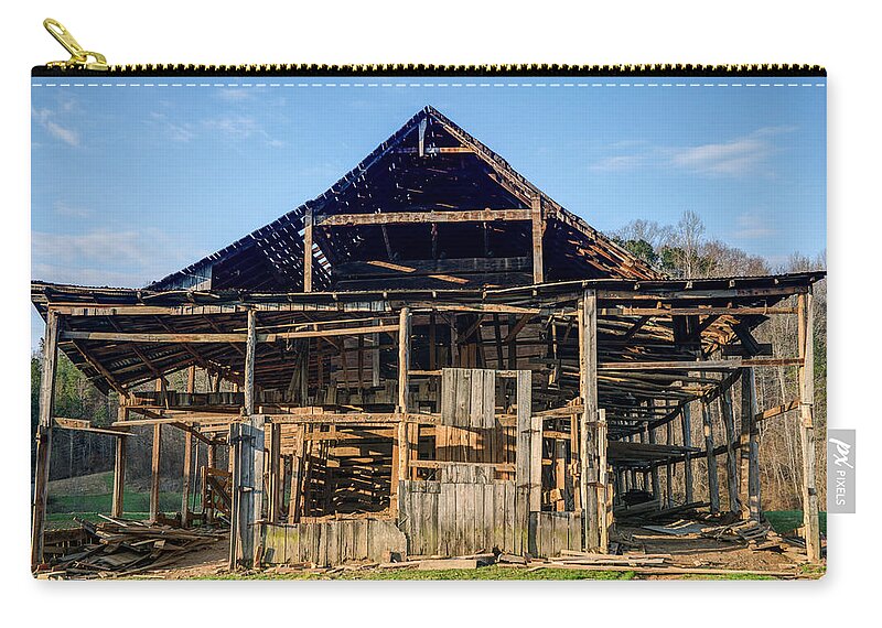 1800s Zip Pouch featuring the photograph 1800s Barn Being Dismantled by Douglas Barnett