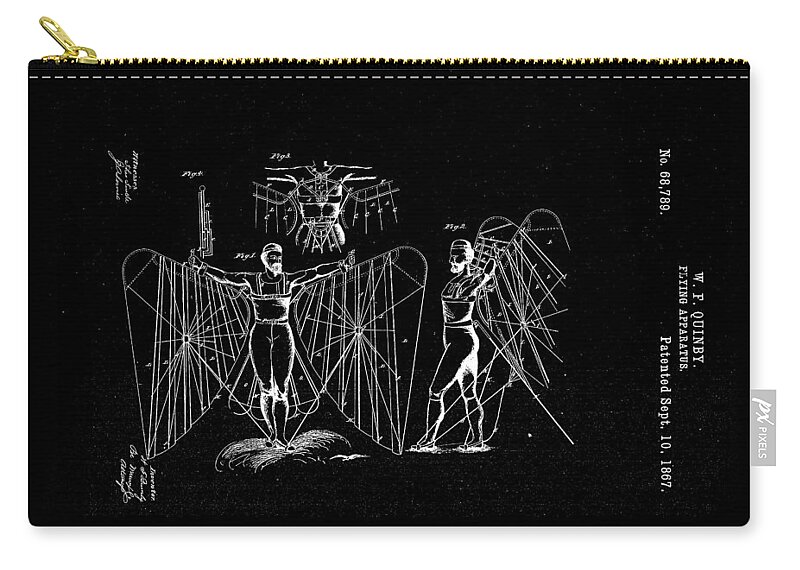Flying Zip Pouch featuring the drawing 1867 Flying Apparatus Patent Drawing by Steve Kearns