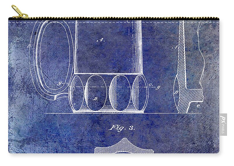 Beer Zip Pouch featuring the photograph 1873 Beer Mug Patent Blue by Jon Neidert