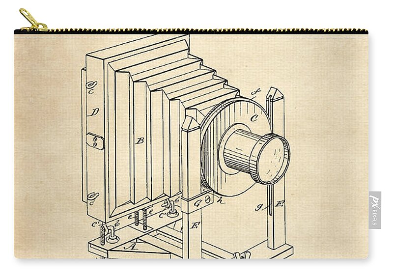 Patent Carry-all Pouch featuring the digital art 1888 Camera US Patent Invention Drawing - Vintage Tan by Todd Aaron