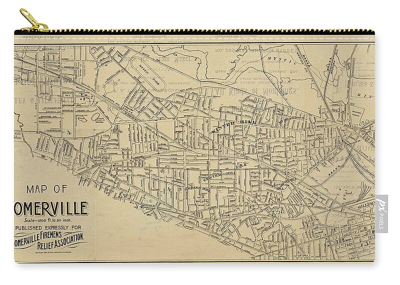 Somerville Zip Pouch featuring the digital art 1895 Map of Somerville MA Detailed Historical Map by Toby McGuire