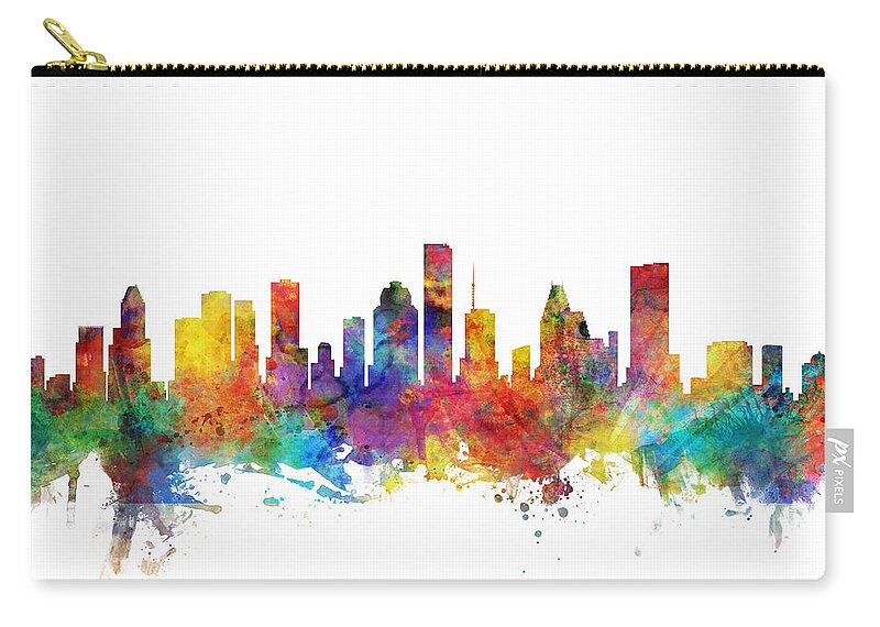 Houston Zip Pouch featuring the digital art Houston Texas Skyline #19 by Michael Tompsett