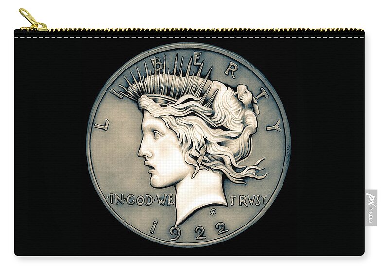 Coin Zip Pouch featuring the drawing 1922 Ghost Peace Dollar by Fred Larucci